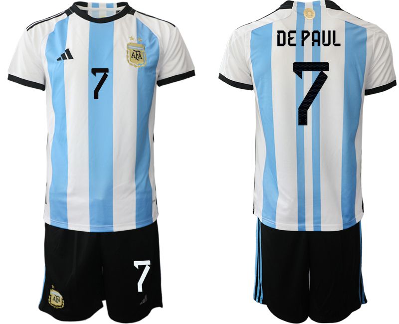 Cheap Men 2022 World Cup National Team Argentina home white 7 Soccer Jerseys